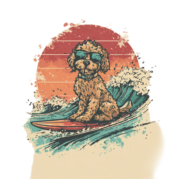Surfing Labradoodle Vinyl Car Decal Sticker – Waterproof & UV-Resistant 6.826666666666667"