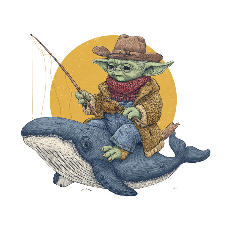 Yoda Weaving Whale Vinyl Car Decal Sticker – Waterproof & UV-Resistant 3.4133333333333336"