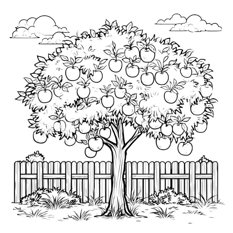 Apple Tree Coloring Vinyl Car Decal Sticker – Waterproof & UV-Resistant 