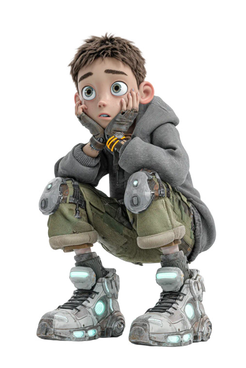 Scared Cyberpunk Boy Vinyl Car Decal Sticker – Waterproof & UV-Resistant 8.96"