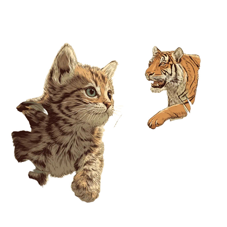 Kitten Chases Tiger Vinyl Car Decal Sticker – Waterproof & UV-Resistant 3.4133333333333336"