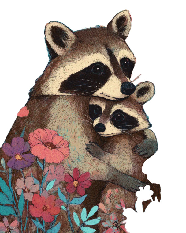 Woodland Raccoon Hug Vinyl Car Decal Sticker – Waterproof & UV-Resistant 4.0"