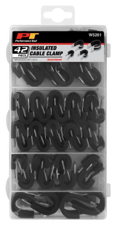 Performance Tool Cable Clamp Set | 42 Pcs U-Shape Clamp Kit | Fits Multiple Cable Diameters | Corrosion Resistant Steel | Rubber Lining for Vibration Absorption
