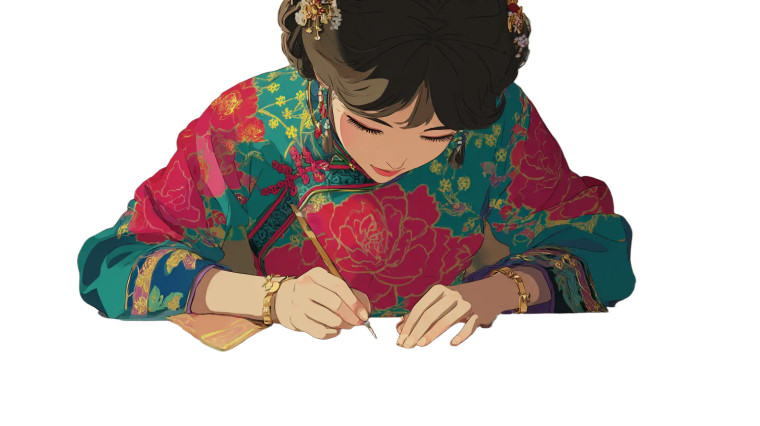 Embroidering Girl V2 Vinyl Car Decal Sticker – Waterproof & UV-Resistant 2.72"