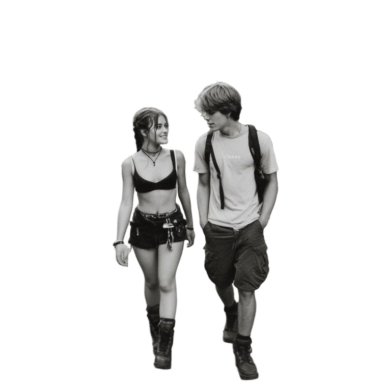 Grunge Couple Walking Vinyl Car Decal Sticker – Waterproof & UV-Resistant 3.4133333333333336"