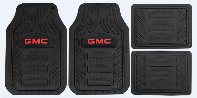 WeatherPro Front & Rear Floor Mats | Red GMC Logo | Molded Rubber | Universal Fit