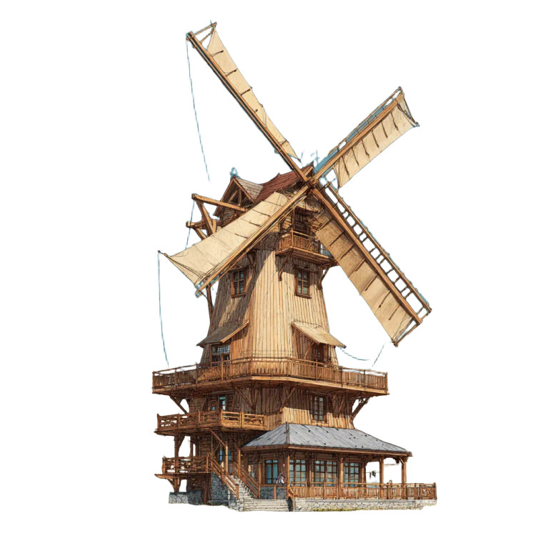 Giant Wooden Windmill Vinyl Car Decal Sticker – Waterproof & UV-Resistant 3.4133333333333336"