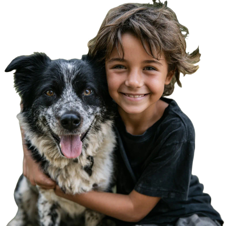 Joyful Boy And Dog V2 Vinyl Car Decal Sticker – Waterproof & UV-Resistant 3.4133333333333336"