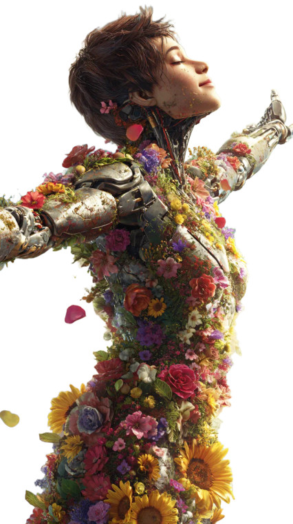 Flower Robot Girl Vinyl Car Decal Sticker – Waterproof & UV-Resistant 9.706666666666667"