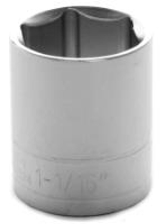 High Strength 1-1/16 Inch Socket | 1/2 Inch Drive | Polished Finish | Vanadium Steel | 6 Point