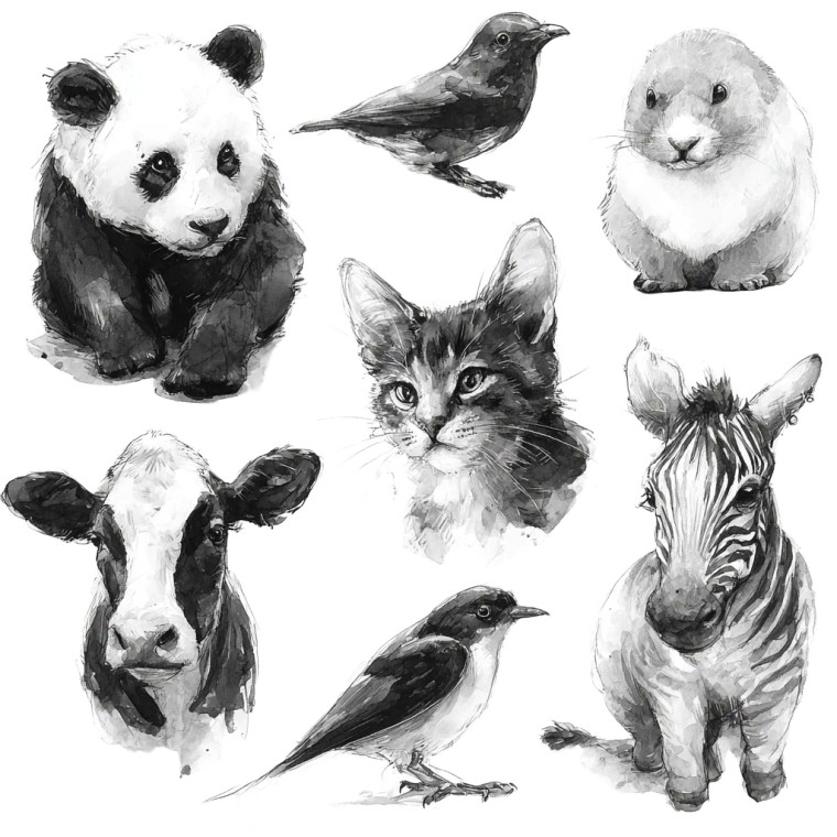 Watercolor Animal Set Vinyl Car Decal Sticker – Waterproof & UV-Resistant 6.826666666666667"