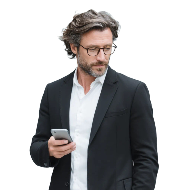 Man Reviewing Phone Vinyl Car Decal Sticker – Waterproof & UV-Resistant 3.4133333333333336"