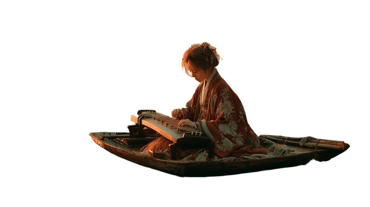 Hanfu Guqin Serenity Vinyl Car Decal Sticker – Waterproof & UV-Resistant 2.72"