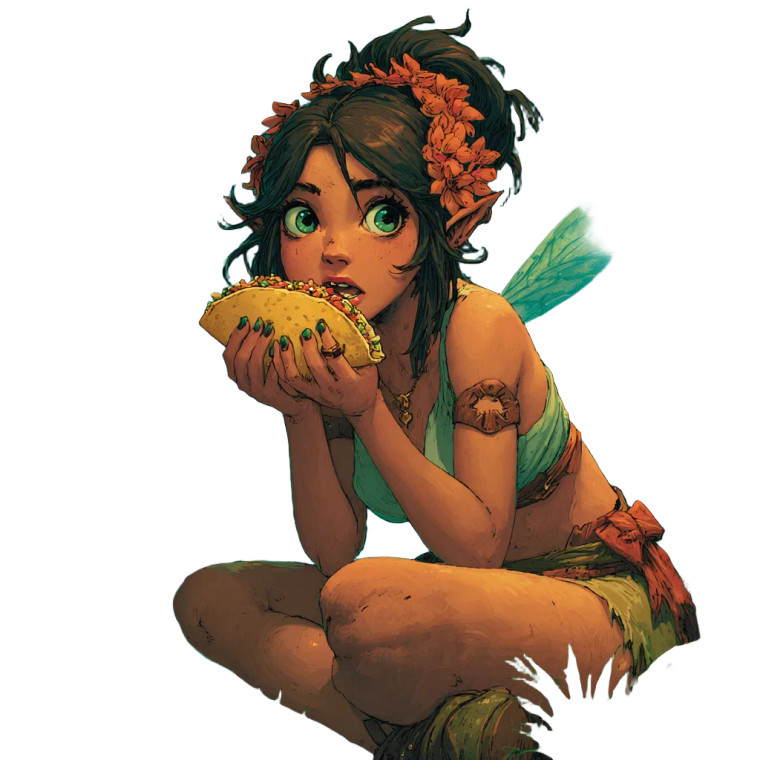 Fairy Eating Taco Vinyl Car Decal Sticker – Waterproof & UV-Resistant 6.826666666666667"