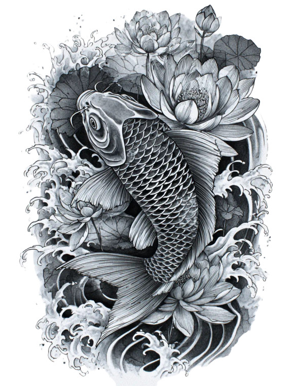 Traditional Koi Tattoo V3 Vinyl Car Decal Sticker – Waterproof & UV-Resistant 4.1066666666666665"