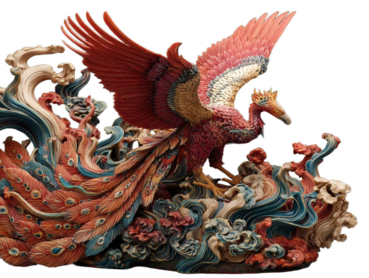 Fiery Phoenix Sculpture Vinyl Car Decal Sticker – Waterproof & UV-Resistant 6.1866666666666665"