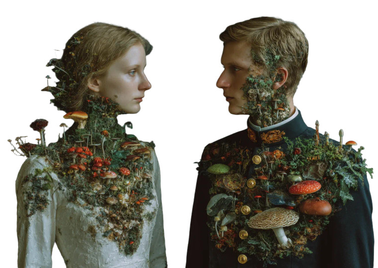 Fungus-Covered Couple Vinyl Car Decal Sticker – Waterproof & UV-Resistant 3.0933333333333333"