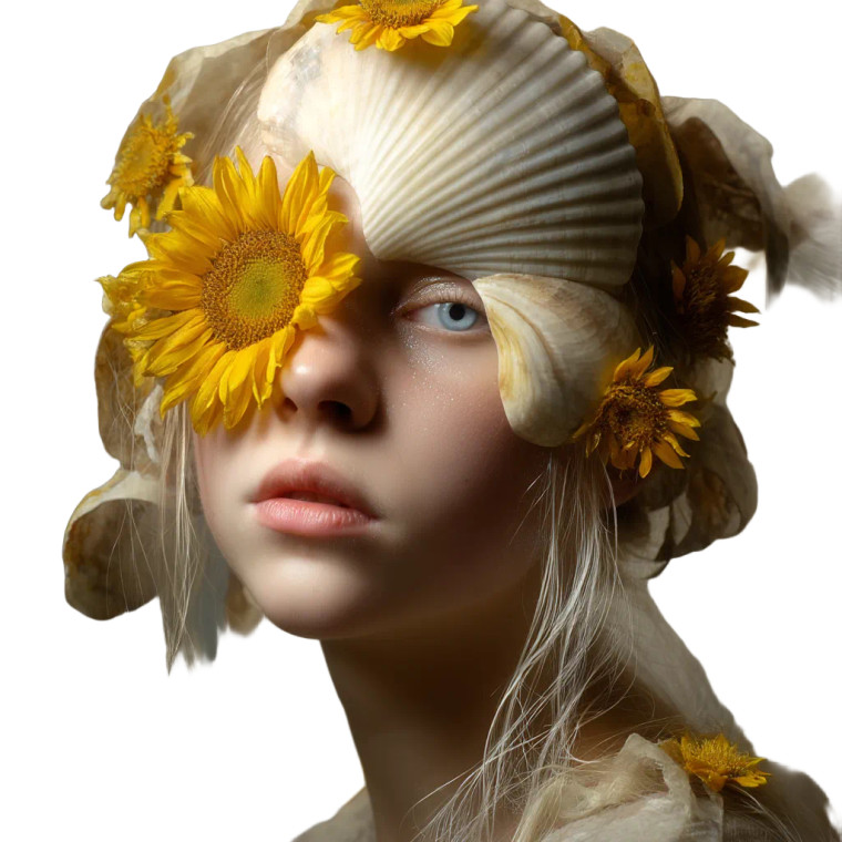 Sunflower Shell Girl Vinyl Car Decal Sticker – Waterproof & UV-Resistant 6.826666666666667"