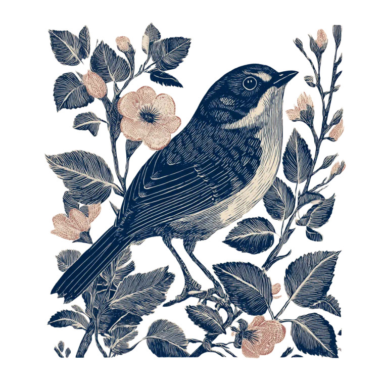 Vintage Linocut Bird Vinyl Car Decal Sticker – Waterproof & UV-Resistant 6.826666666666667"