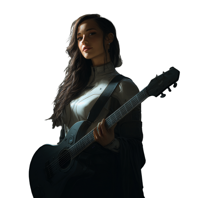 Futuristic Guitarist Girl Vinyl Car Decal Sticker – Waterproof & UV-Resistant 3.4133333333333336"