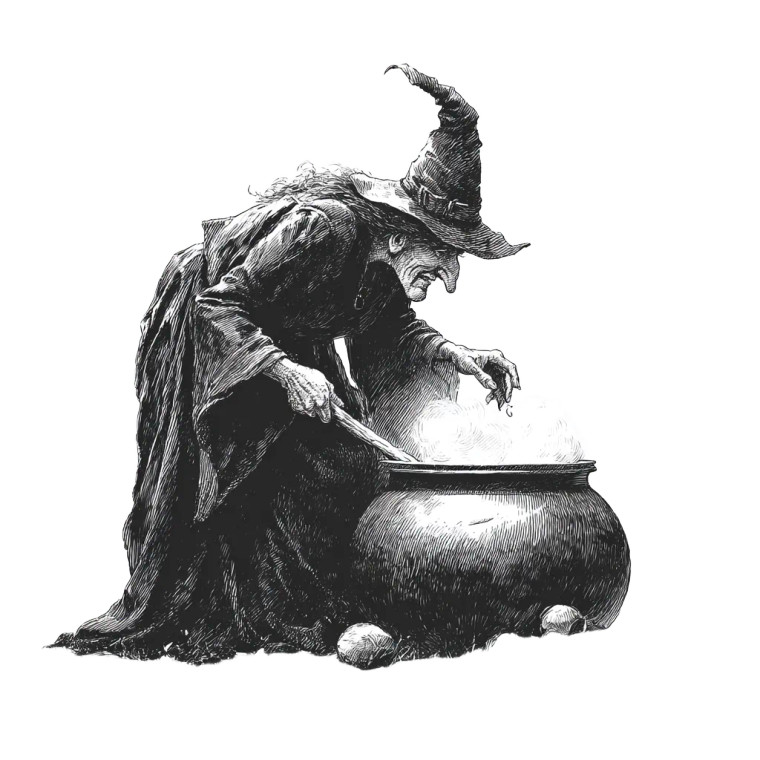 Old Witch Stirring Vinyl Car Decal Sticker – Waterproof & UV-Resistant 3.4133333333333336"