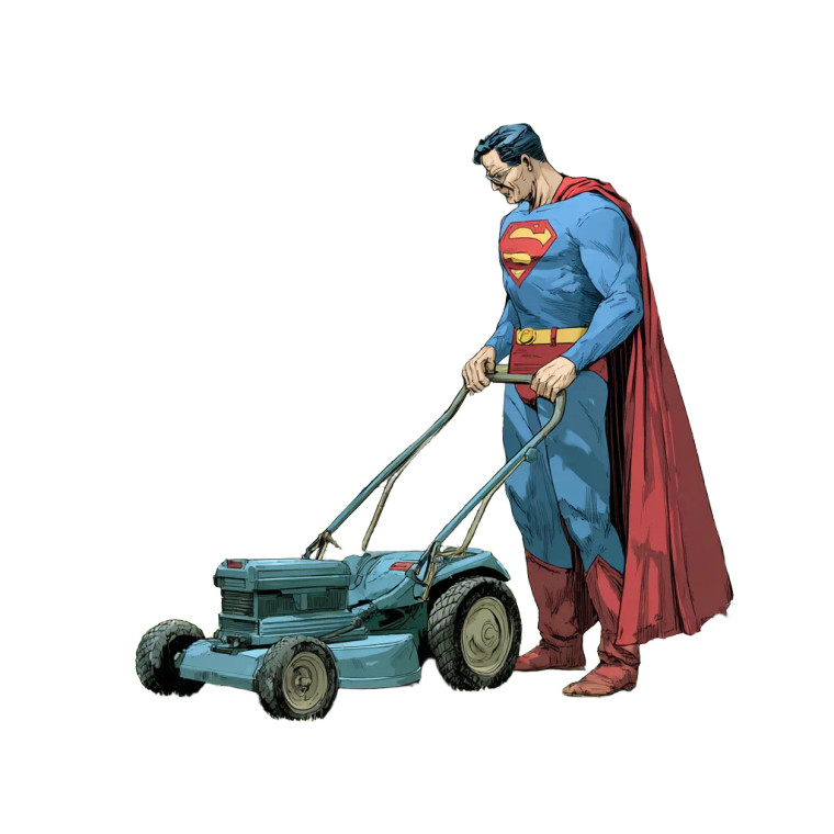 Older Superman Mowing Vinyl Car Decal Sticker – Waterproof & UV-Resistant 3.4133333333333336"