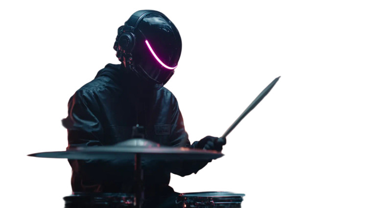 Hipster Cyborg Drummer Vinyl Car Decal Sticker – Waterproof & UV-Resistant 2.72"