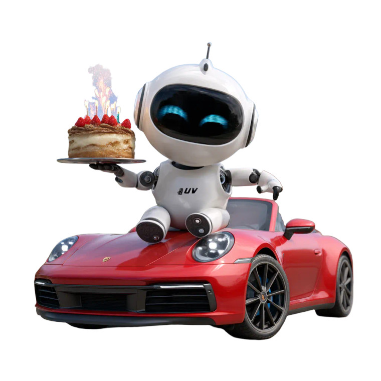 Cake-Holding Robot Vinyl Car Decal Sticker – Waterproof & UV-Resistant 3.4133333333333336"