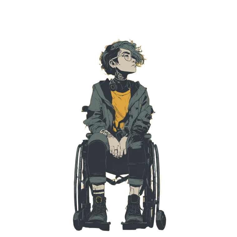 Nonbinary In Wheelchair Vinyl Car Decal Sticker – Waterproof & UV-Resistant 3.4133333333333336"