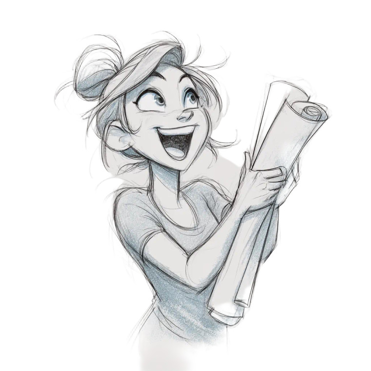 Excited Girl With Blueprints Vinyl Car Decal Sticker – Waterproof & UV-Resistant 3.4133333333333336"