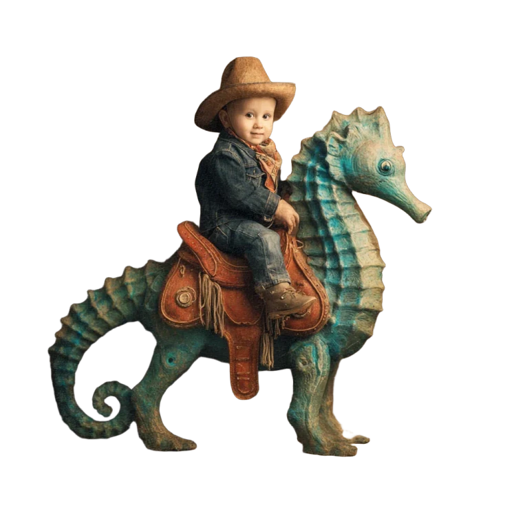 Baby Cowboy Seahorse Vinyl Car Decal Sticker – Waterproof & UV-Resistant 3.4133333333333336"