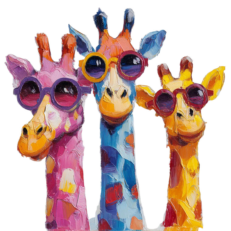 Colorful Sunglass Giraffes Vinyl Car Decal Sticker – Waterproof & UV-Resistant 3.4133333333333336"