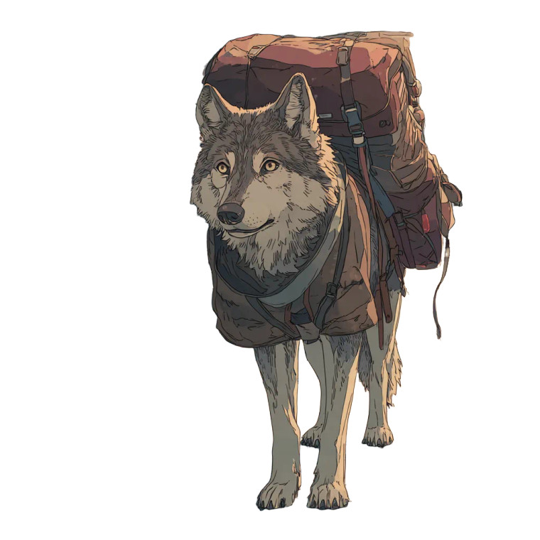 Wolf With Backpack Vinyl Car Decal Sticker – Waterproof & UV-Resistant 3.4133333333333336"