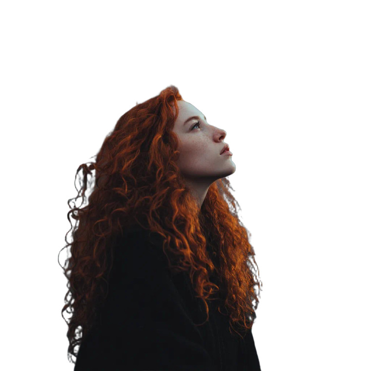 Red-Haired Woman Skyward Vinyl Car Decal Sticker – Waterproof & UV-Resistant 3.4133333333333336"