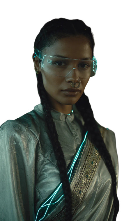 Futuristic Indian Woman Vinyl Car Decal Sticker – Waterproof & UV-Resistant 9.706666666666667"