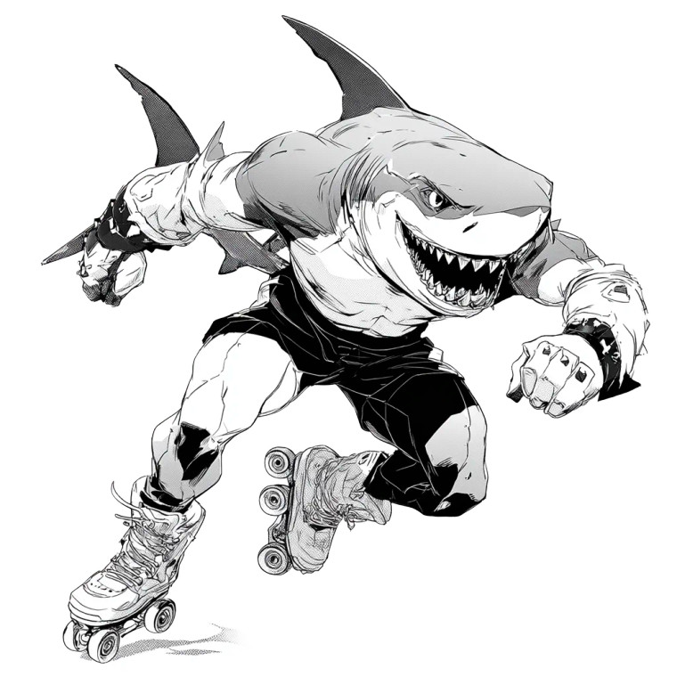 Anime Shark Rollerblader Vinyl Car Decal Sticker – Waterproof & UV-Resistant 3.4133333333333336"