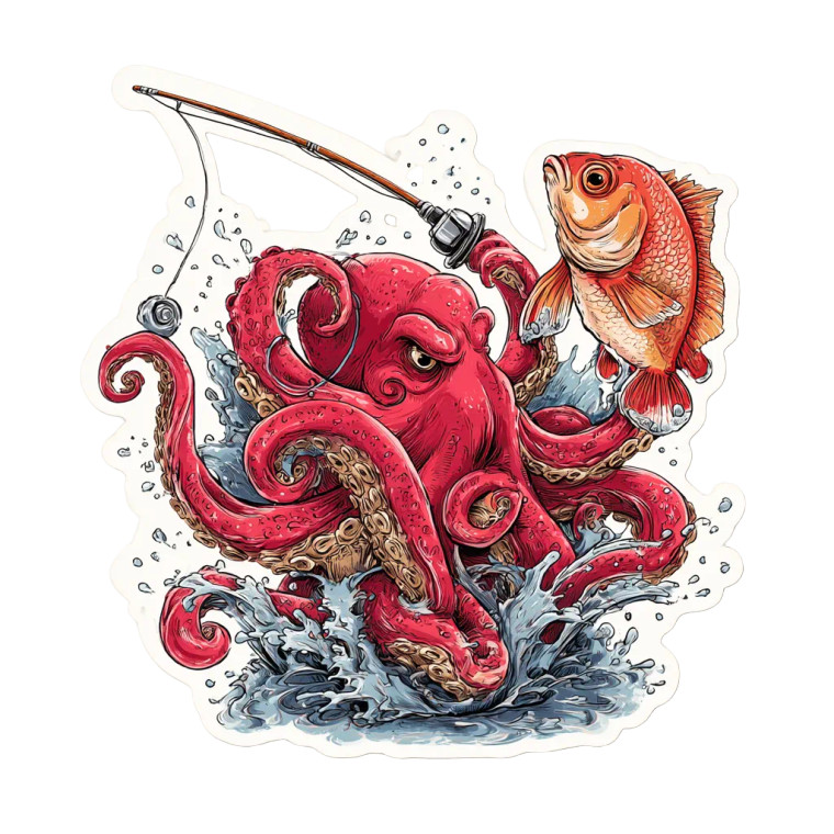 Smug Octopus Fisher Vinyl Car Decal Sticker – Waterproof & UV-Resistant 6.826666666666667"