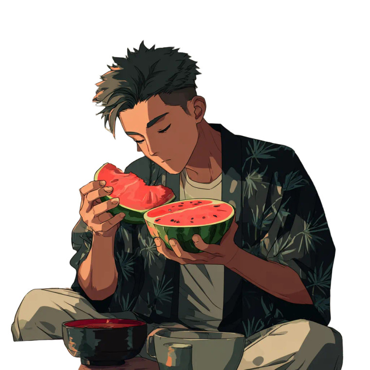 Young Man Eating V3 Vinyl Car Decal Sticker – Waterproof & UV-Resistant 3.4133333333333336"