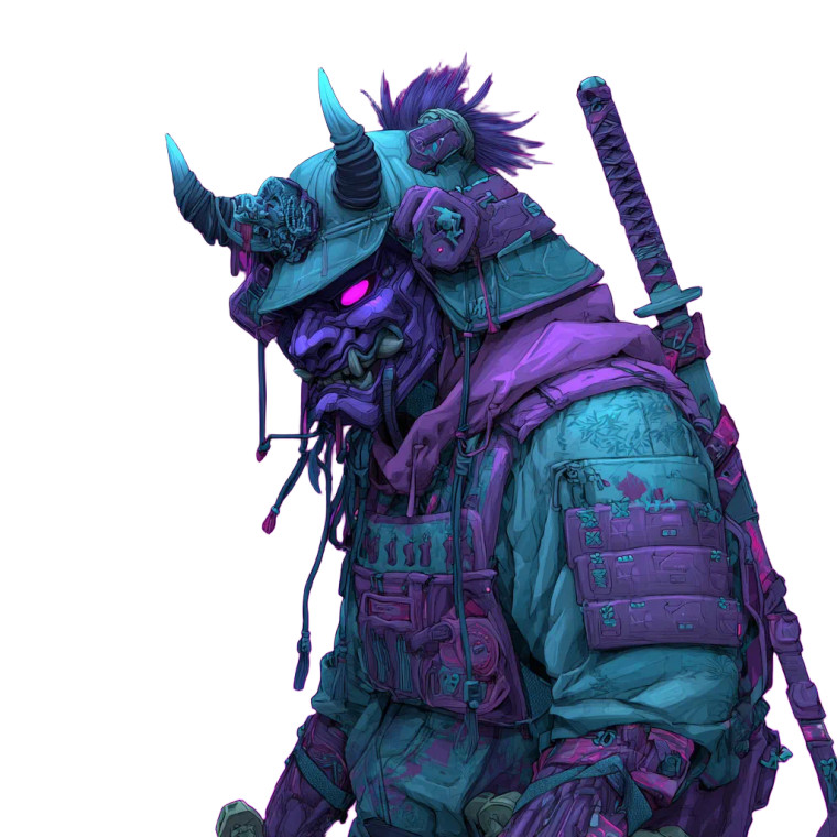 Cyber Oni Samurai Vinyl Car Decal Sticker – Waterproof & UV-Resistant 3.4133333333333336"