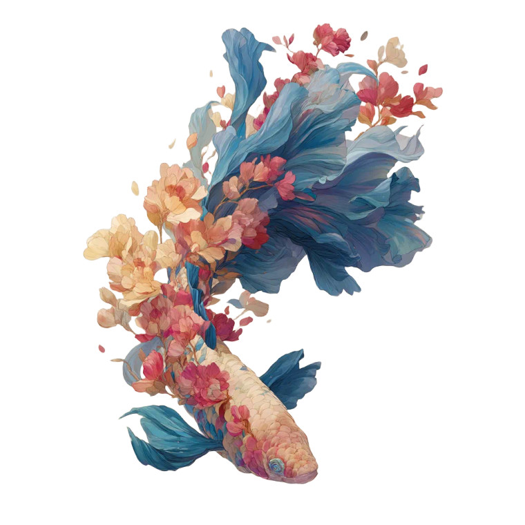 Floral Fish Hybrid Vinyl Car Decal Sticker – Waterproof & UV-Resistant 6.826666666666667"