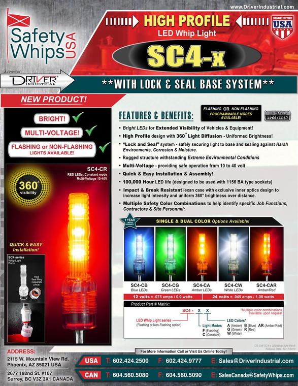 High Profile Green LED Warning Whip Light | 10-40V, SafetyWhips, Flashing Mode, Bright & Waterproof