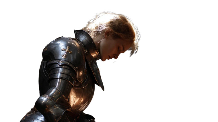 Armored Woman Praying Vinyl Car Decal Sticker – Waterproof & UV-Resistant 5.4