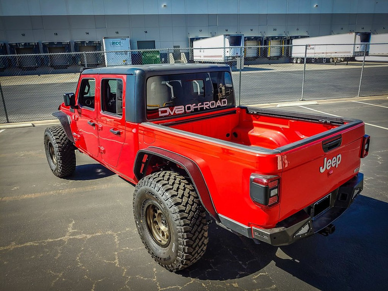 Fits 2020-2023 Jeep Gladiator JT DV8 Offroad Bumper RBGL-01 Modular Design; Direct Fit; Mounting Hardware Included; Without D-Ring Shackles; With Two 3 Inch Cube Lights; Compatible With OE Hitch Receiver; Powder Coated; Black; Steel