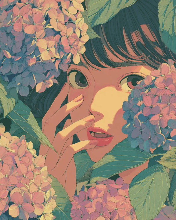 Girl And Hydrangea Vinyl Car Decal Sticker – Waterproof & UV-Resistant 4.0"