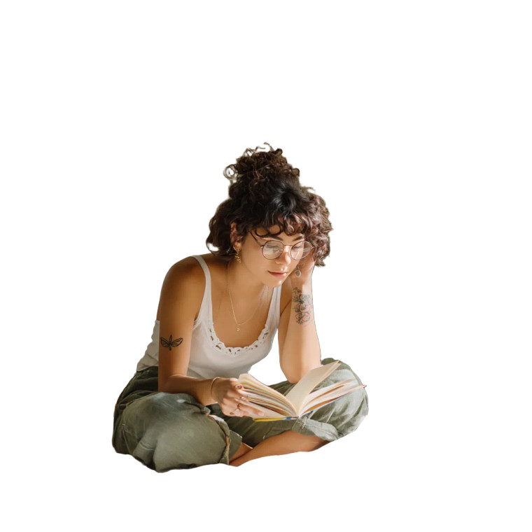 Young Woman Reading V4 Vinyl Car Decal Sticker – Waterproof & UV-Resistant 3.4133333333333336"