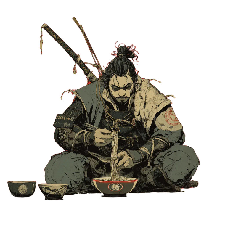 Samurai Eating Ramen V2 Vinyl Car Decal Sticker – Waterproof & UV-Resistant 3.4133333333333336"