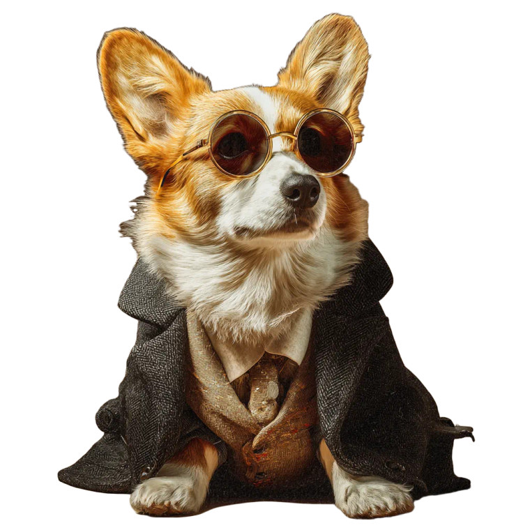 Cool Corgi Suit Vinyl Car Decal Sticker – Waterproof & UV-Resistant 3.4133333333333336"