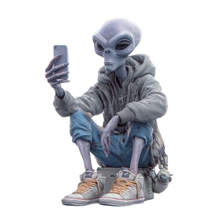 Alien Selfie Snack Vinyl Car Decal Sticker – Waterproof & UV-Resistant 6.826666666666667"