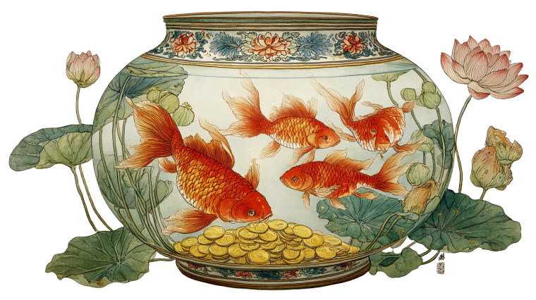 Golden Koi Fishbowl Vinyl Car Decal Sticker – Waterproof & UV-Resistant 2.72"