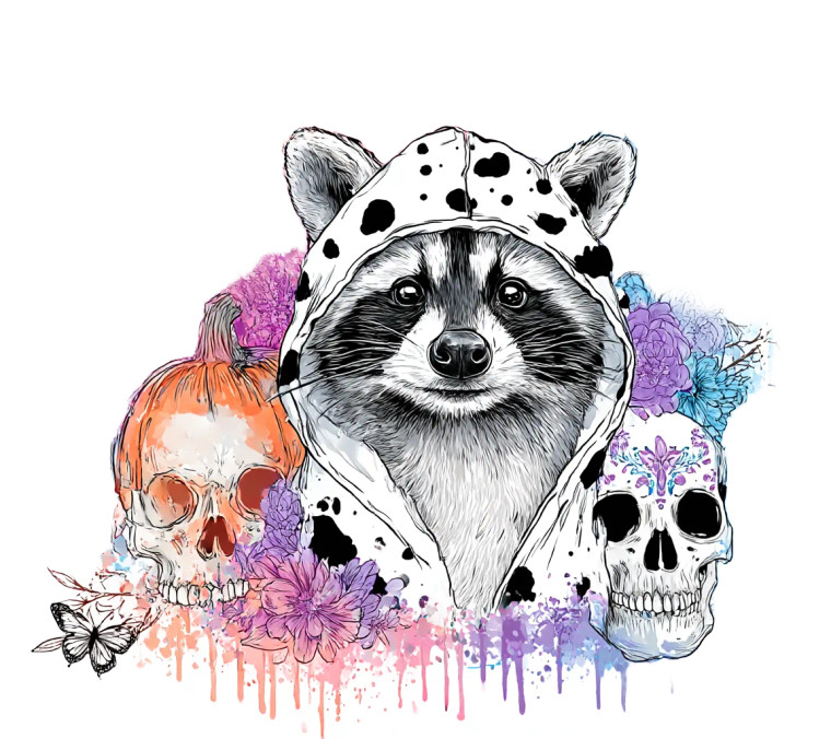 Whimsical Halloween Raccoon Vinyl Car Decal Sticker – Waterproof & UV-Resistant 6.826666666666667"
